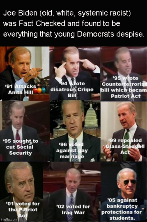 Old Joe from he don't know is an old, white, systemic racist, homophobe, but still the darling of Democrats. Go figure. | image tagged in memes,political | made w/ Imgflip meme maker