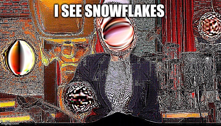 Sebastian Pufpaff deepfry | I SEE SNOWFLAKES | image tagged in sebastian pufpaff deepfry | made w/ Imgflip meme maker