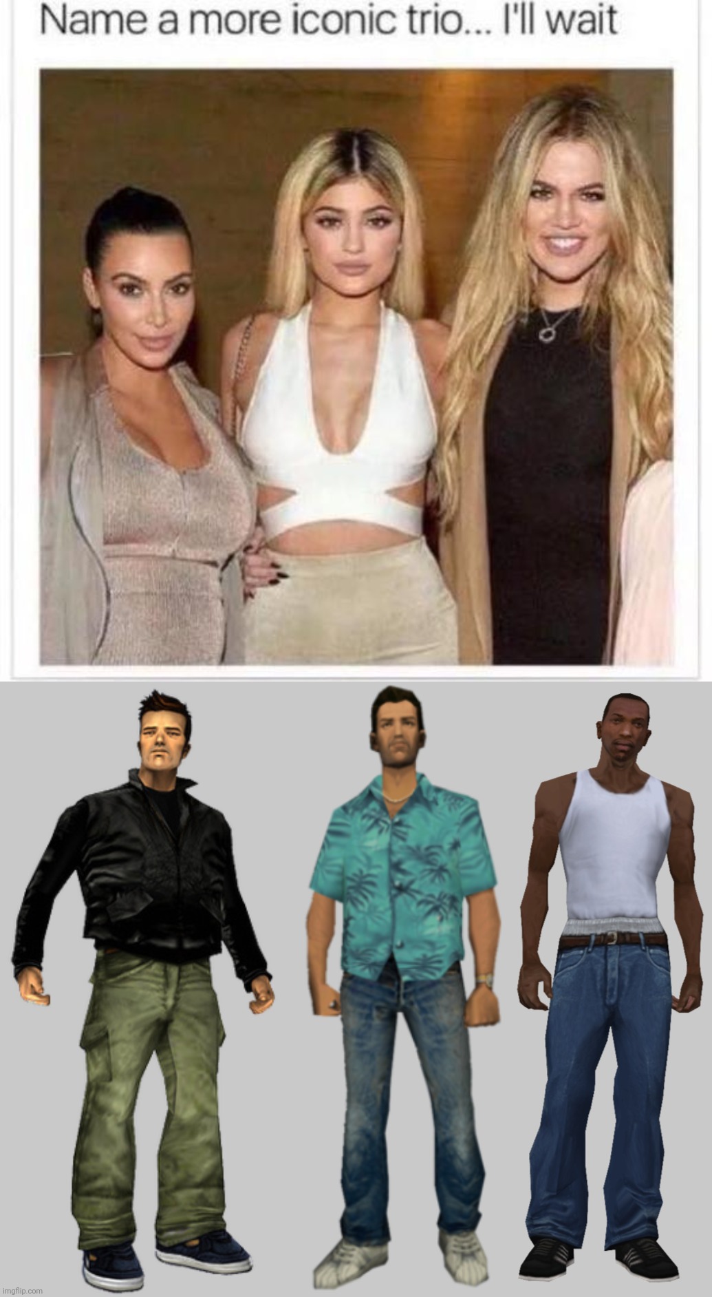 they met in trilogy even though they are from different games | image tagged in name a more iconic trio,gta,grand theft auto | made w/ Imgflip meme maker