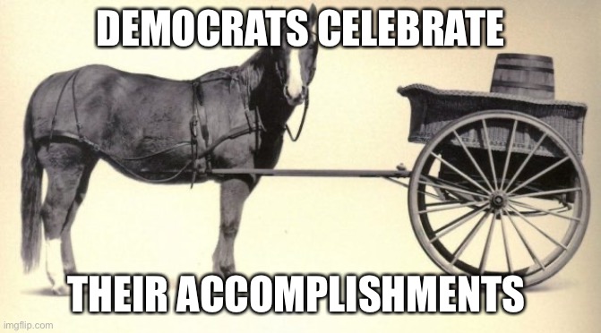 the cart before the horse | DEMOCRATS CELEBRATE THEIR ACCOMPLISHMENTS | image tagged in the cart before the horse | made w/ Imgflip meme maker