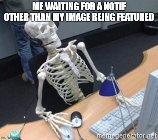 Skelleton | ME WAITING FOR A NOTIF OTHER THAN MY IMAGE BEING FEATURED | image tagged in skelleton | made w/ Imgflip meme maker