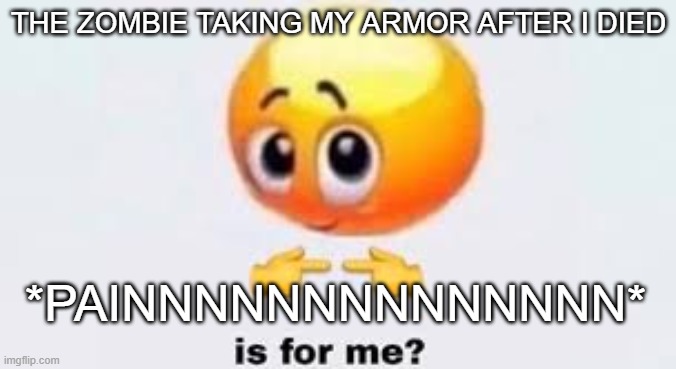 Is for me | THE ZOMBIE TAKING MY ARMOR AFTER I DIED; *PAINNNNNNNNNNNNNN* | image tagged in is for me,minecraft | made w/ Imgflip meme maker