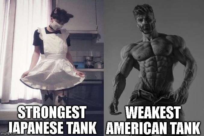 Strongest Fan VS Weakest Fan | STRONGEST JAPANESE TANK WEAKEST AMERICAN TANK | image tagged in strongest fan vs weakest fan | made w/ Imgflip meme maker