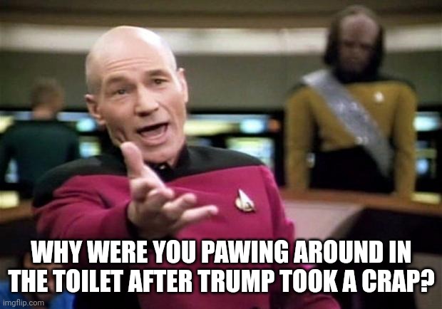 startrek | WHY WERE YOU PAWING AROUND IN THE TOILET AFTER TRUMP TOOK A CRAP? | image tagged in startrek | made w/ Imgflip meme maker