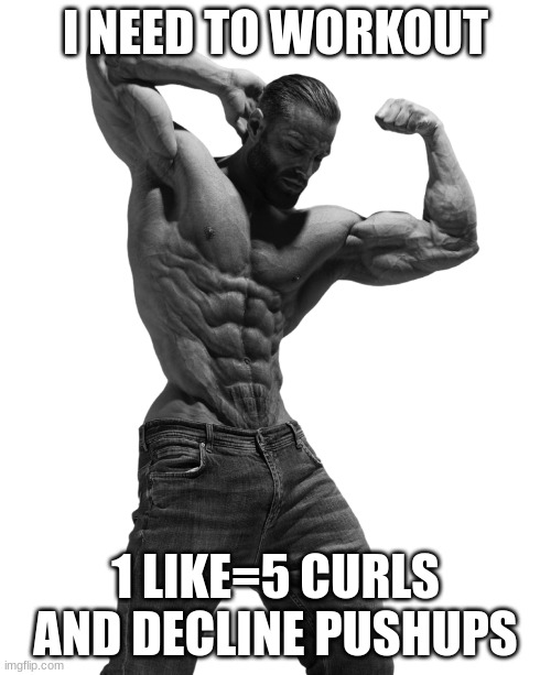 pls imgflip i need this make me a chad i always wanna be | I NEED TO WORKOUT; 1 LIKE=5 CURLS AND DECLINE PUSHUPS | made w/ Imgflip meme maker