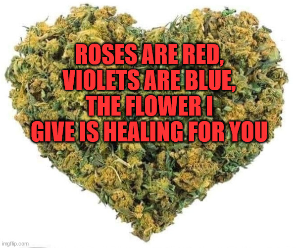 Weed heart | ROSES ARE RED, VIOLETS ARE BLUE, THE FLOWER I GIVE IS HEALING FOR YOU | image tagged in weed heart,weed,poem,flowers | made w/ Imgflip meme maker