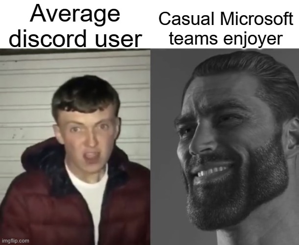 Teams | Average discord user; Casual Microsoft teams enjoyer | image tagged in adverage fan vs adverage enjoyer | made w/ Imgflip meme maker