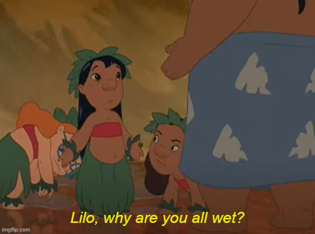 Lilo, why are you all wet? | made w/ Imgflip meme maker