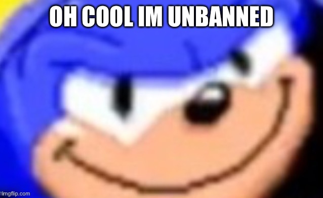 Why did I get banned for the third time? | OH COOL IM UNBANNED | image tagged in sonic smile | made w/ Imgflip meme maker