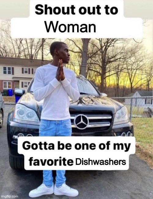 Shout out to my favorite | Woman; Dishwashers | image tagged in shout out to my favorite | made w/ Imgflip meme maker