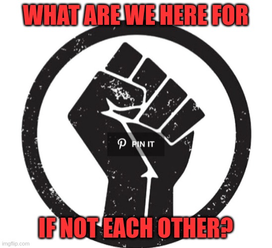 what are we here for | WHAT ARE WE HERE FOR; IF NOT EACH OTHER? | image tagged in blm fist,united | made w/ Imgflip meme maker