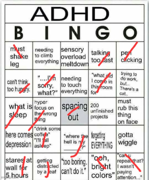 And I'm not even sure if I have adhd | image tagged in adhd bingo | made w/ Imgflip meme maker