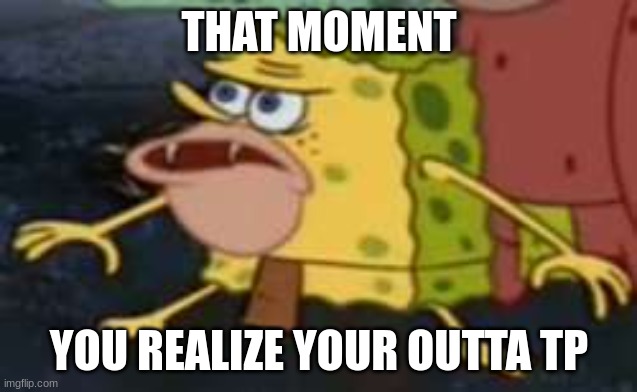 Wrong time | THAT MOMENT; YOU REALIZE YOUR OUTTA TP | image tagged in memes,spongegar | made w/ Imgflip meme maker