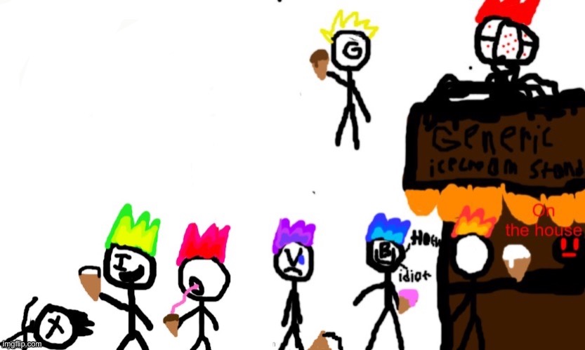 Imgflip.com/user/elfiya and his 900 clones buy ice cream from funni man | made w/ Imgflip meme maker