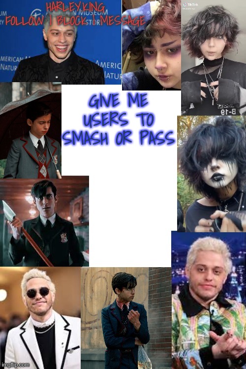 temp of hot people i cant date | GIVE ME USERS TO SMASH OR PASS | image tagged in temp of hot people i cant date | made w/ Imgflip meme maker
