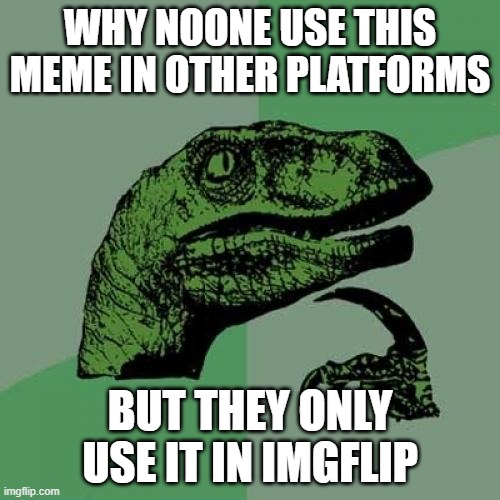 Philosoraptor | WHY NOONE USE THIS MEME IN OTHER PLATFORMS; BUT THEY ONLY USE IT IN IMGFLIP | image tagged in memes,philosoraptor | made w/ Imgflip meme maker