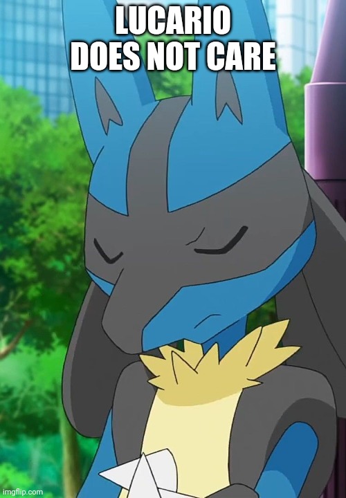 Lucario doesn't Care |  LUCARIO DOES NOT CARE | image tagged in pokemon go,pokemon memes,lucario,i don't care,doesn't care,cross arms | made w/ Imgflip meme maker