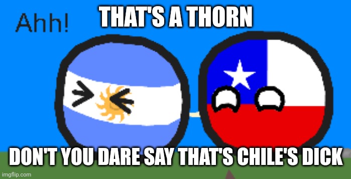 "Ahh!~ Oh Chile~!" | THAT'S A THORN; DON'T YOU DARE SAY THAT'S CHILE'S DICK | image tagged in argentinaball getting pierced | made w/ Imgflip meme maker