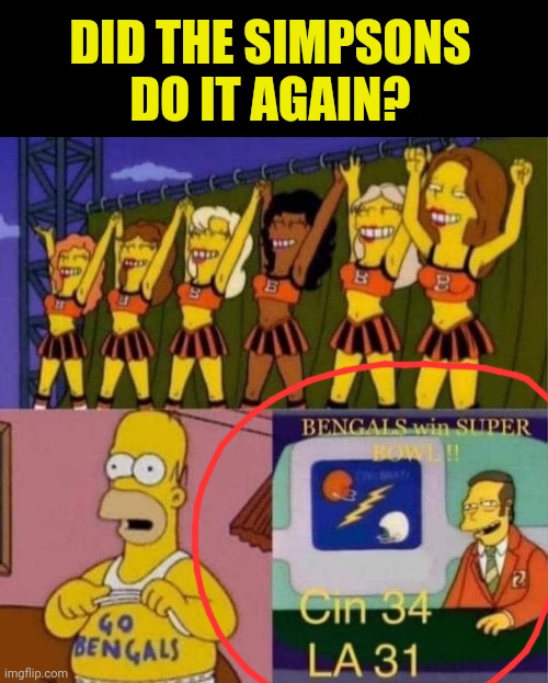 Super Bowl Prophets | DID THE SIMPSONS DO IT AGAIN? | image tagged in the simpsons,prophecy,future,again,super bowl,coincidence | made w/ Imgflip meme maker