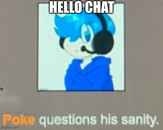 Poke questions his sanity | HELLO CHAT | image tagged in poke questions his sanity | made w/ Imgflip meme maker