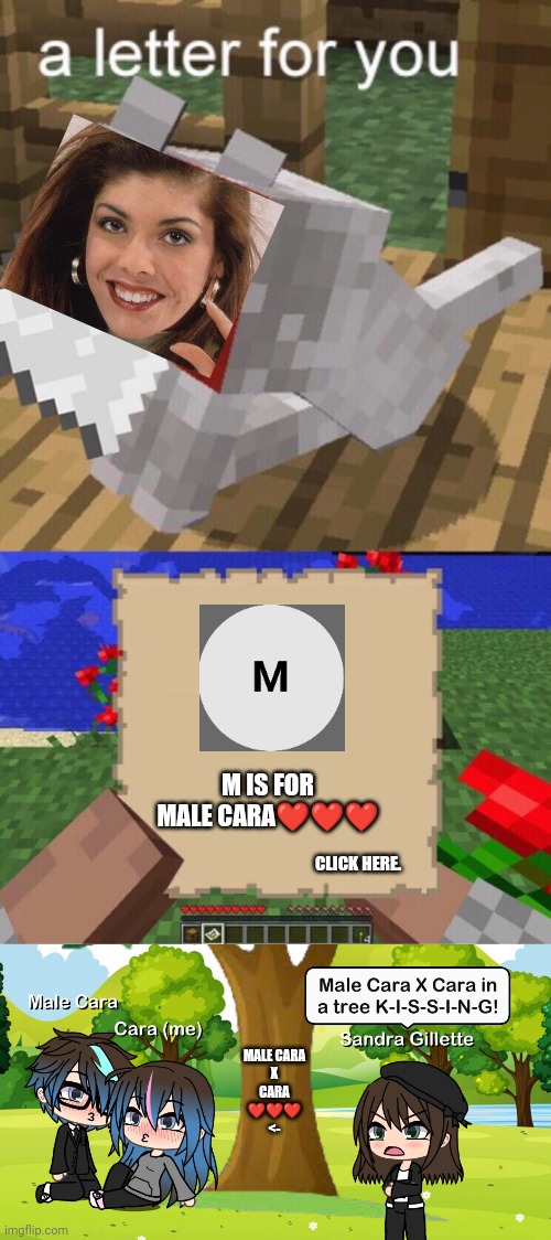 Male Cara X Cara | M IS FOR MALE CARA❤️❤️❤️; CLICK HERE. MALE CARA
X
CARA
❤️❤️❤️
<- | image tagged in minecraft mail,pop up school,memes,love,valentine's day | made w/ Imgflip meme maker