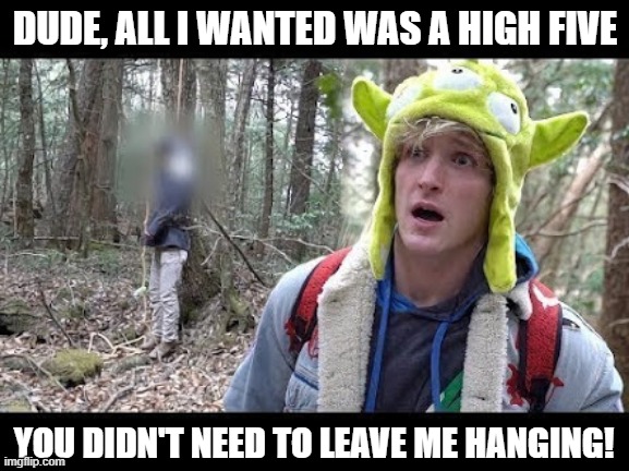 No Props | DUDE, ALL I WANTED WAS A HIGH FIVE; YOU DIDN'T NEED TO LEAVE ME HANGING! | image tagged in logan paul dead boby | made w/ Imgflip meme maker