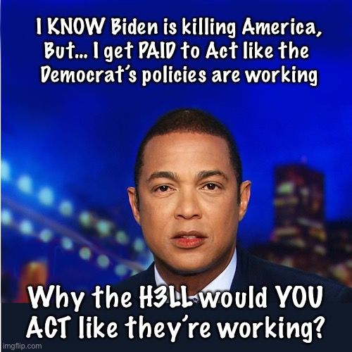 Why do You?   Seriously — WHY? | I KNOW Biden is killing America,
But… I get PAID to Act like the 
Democrat’s policies are working; Why the H3LL would YOU
ACT like they’re working? | image tagged in don lemon,democrats,republicans,politics,the official version of everything,who is in control of you | made w/ Imgflip meme maker