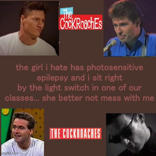 we do a little trolling | the girl i hate has photosensitive epilepsy and i sit right by the light switch in one of our classes... she better not mess with me | image tagged in cockies temp | made w/ Imgflip meme maker