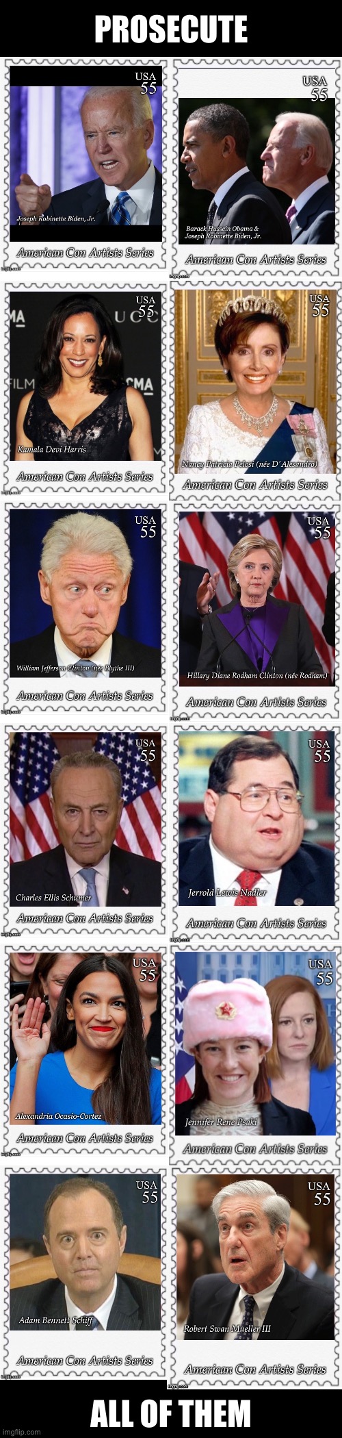 Prosecute all of these Democrats. | PROSECUTE; ALL OF THEM | image tagged in democratic party,democrats,joe biden,biden,hillary clinton,criminals | made w/ Imgflip meme maker