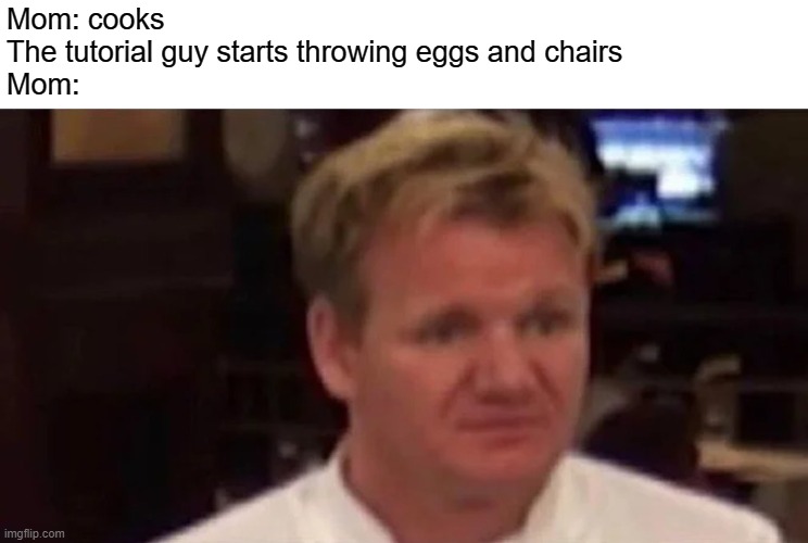 Disgusted Mom | Mom: cooks
The tutorial guy starts throwing eggs and chairs
Mom: | image tagged in disgusted gordon ramsay | made w/ Imgflip meme maker