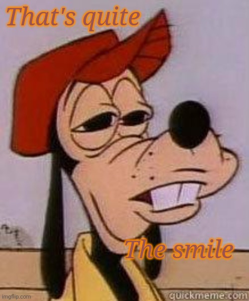 Stoned goofy | That's quite The smile | image tagged in stoned goofy | made w/ Imgflip meme maker