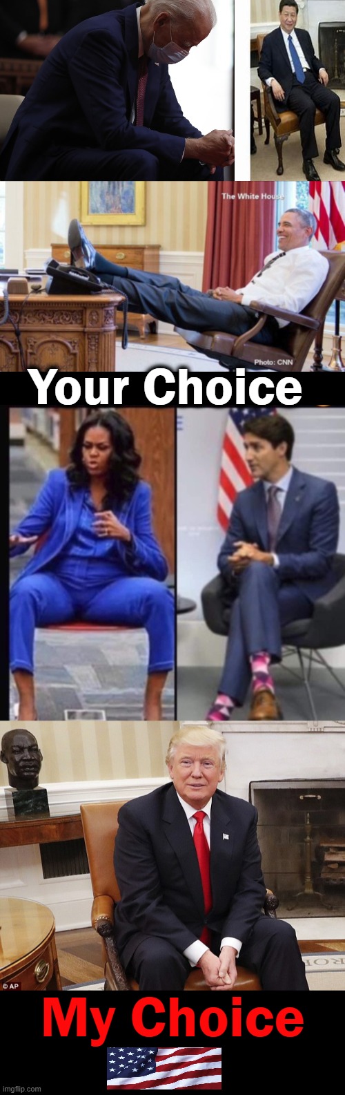 No Explanation Needed | Your Choice; My Choice | image tagged in politics,president trump,barack obama,joe biden,justin trudeau,xi jinping | made w/ Imgflip meme maker