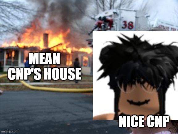 Nice CNP be like | MEAN CNP'S HOUSE; NICE CNP | image tagged in disaster girl,memes | made w/ Imgflip meme maker