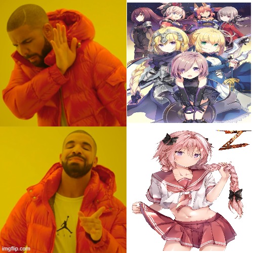 i belive in astolfo supremacy | image tagged in memes,drake hotline bling,astolfo,fate,femboy,traps | made w/ Imgflip meme maker