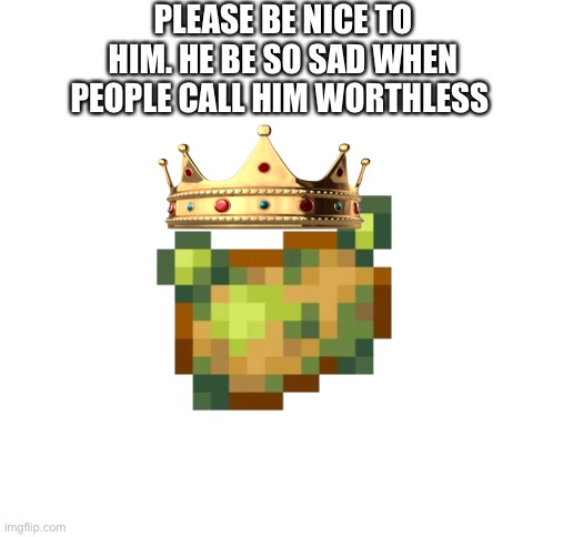 P O T A T O | PLEASE BE NICE TO HIM. HE BE SO SAD WHEN PEOPLE CALL HIM WORTHLESS | image tagged in blank white template | made w/ Imgflip meme maker