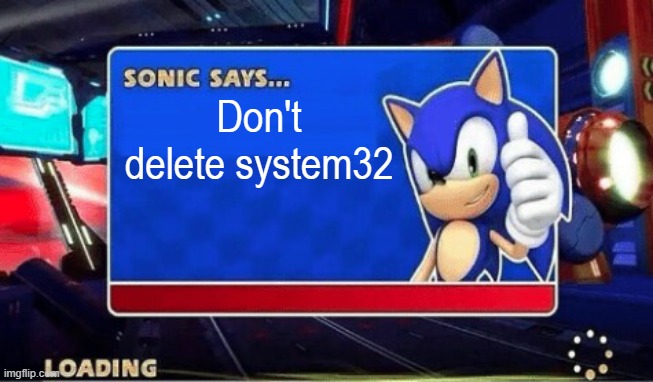 Sonic is right | Don't delete system32 | image tagged in sonic says | made w/ Imgflip meme maker