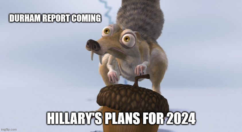 What's that sound? | DURHAM REPORT COMING; HILLARY'S PLANS FOR 2024 | image tagged in scrat ice cracking,hillary,election,plans | made w/ Imgflip meme maker