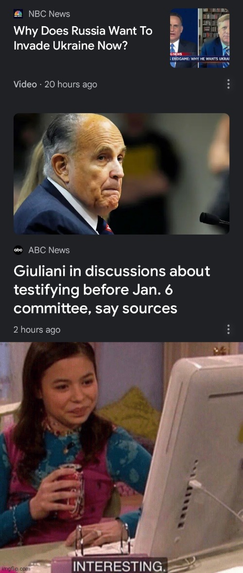 Coincidence?  I THINK ...maybe, maybe not. | image tagged in icarly interesting,giuliani time,wag the dog,ukrainian lives matter,russian collusion,putin the so-called peacemaker | made w/ Imgflip meme maker