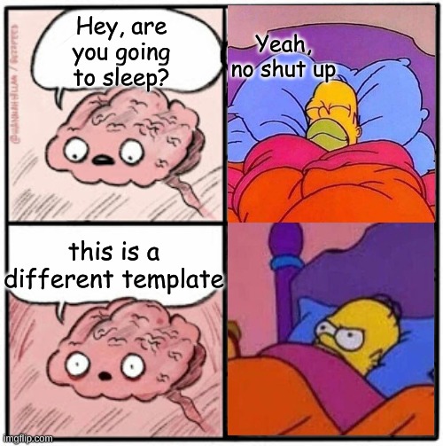 Oh my god, it works so well! | Yeah, no shut up; Hey, are you going to sleep? this is a different template | image tagged in brain before sleep,homer sleeping | made w/ Imgflip meme maker