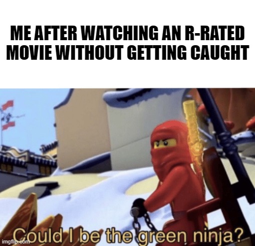 I Wonder... | ME AFTER WATCHING AN R-RATED MOVIE WITHOUT GETTING CAUGHT | image tagged in could i be the green ninja | made w/ Imgflip meme maker
