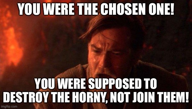 You Were The Chosen One (Star Wars) Meme | YOU WERE THE CHOSEN ONE! YOU WERE SUPPOSED TO DESTROY THE HORNY, NOT JOIN THEM! | image tagged in memes,you were the chosen one star wars | made w/ Imgflip meme maker
