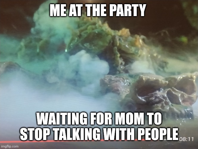 Stripes death in gremlin's | ME AT THE PARTY; WAITING FOR MOM TO STOP TALKING WITH PEOPLE | image tagged in me after | made w/ Imgflip meme maker