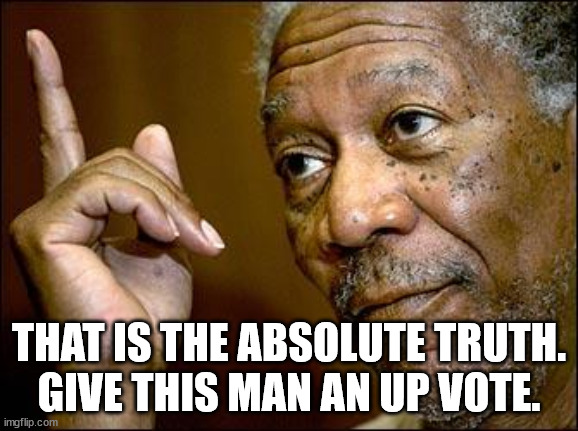 This Morgan Freeman | THAT IS THE ABSOLUTE TRUTH.
GIVE THIS MAN AN UP VOTE. | image tagged in this morgan freeman | made w/ Imgflip meme maker
