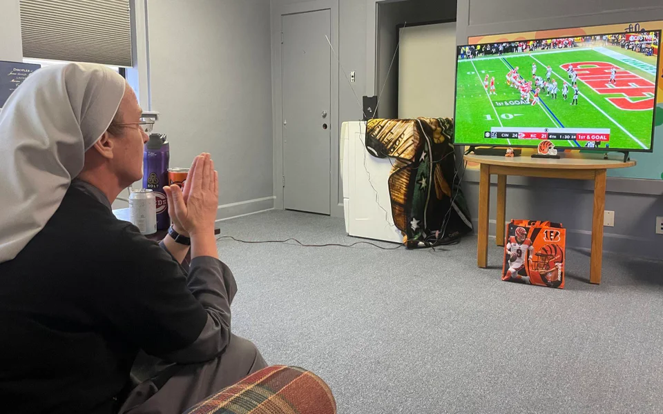 Nun Praying For A Team To Win Blank Meme Template