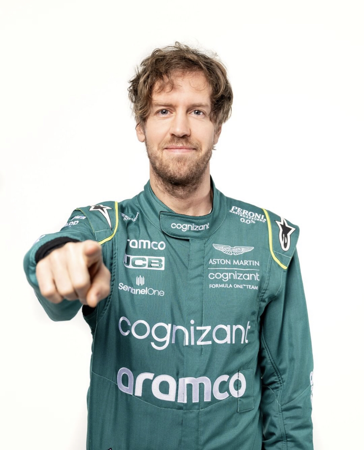 Sebastian Vettel pointing Blank Meme Template