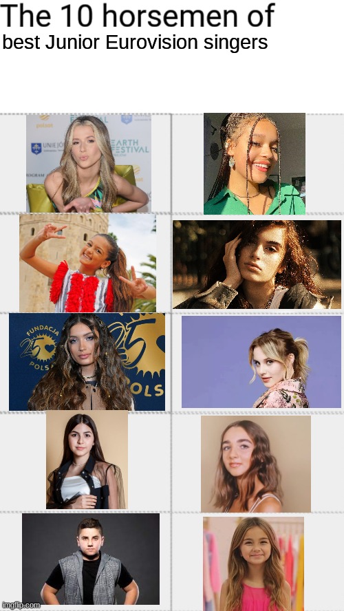 The 10 horsemen of | best Junior Eurovision singers | image tagged in the 10 horsemen of | made w/ Imgflip meme maker