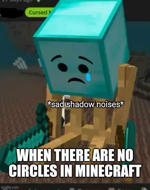 sad shadow noises | *sad shadow noises*; WHEN THERE ARE NO CIRCLES IN MINECRAFT | image tagged in sad diamond man,shadow,memes,funny | made w/ Imgflip meme maker