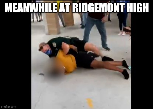 Liberty high school cop | MEANWHILE AT RIDGEMONT HIGH | image tagged in liberty high school cop | made w/ Imgflip meme maker