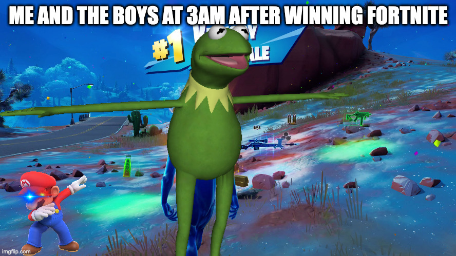 Me and Da Boiz | ME AND THE BOYS AT 3AM AFTER WINNING FORTNITE | image tagged in kermit the frog,fortnite,3am,memes,relatable | made w/ Imgflip meme maker