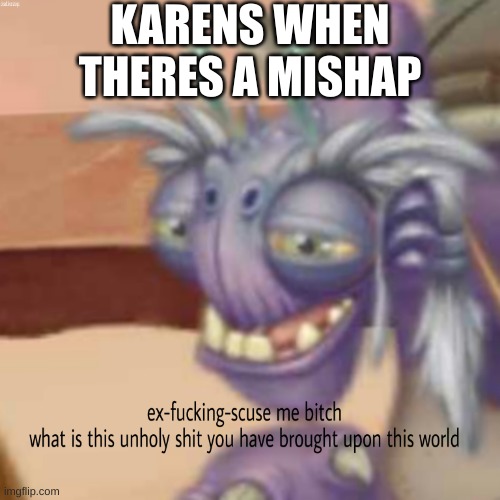 THE LAW BITCH | KARENS WHEN THERES A MISHAP | image tagged in the hol up elder | made w/ Imgflip meme maker